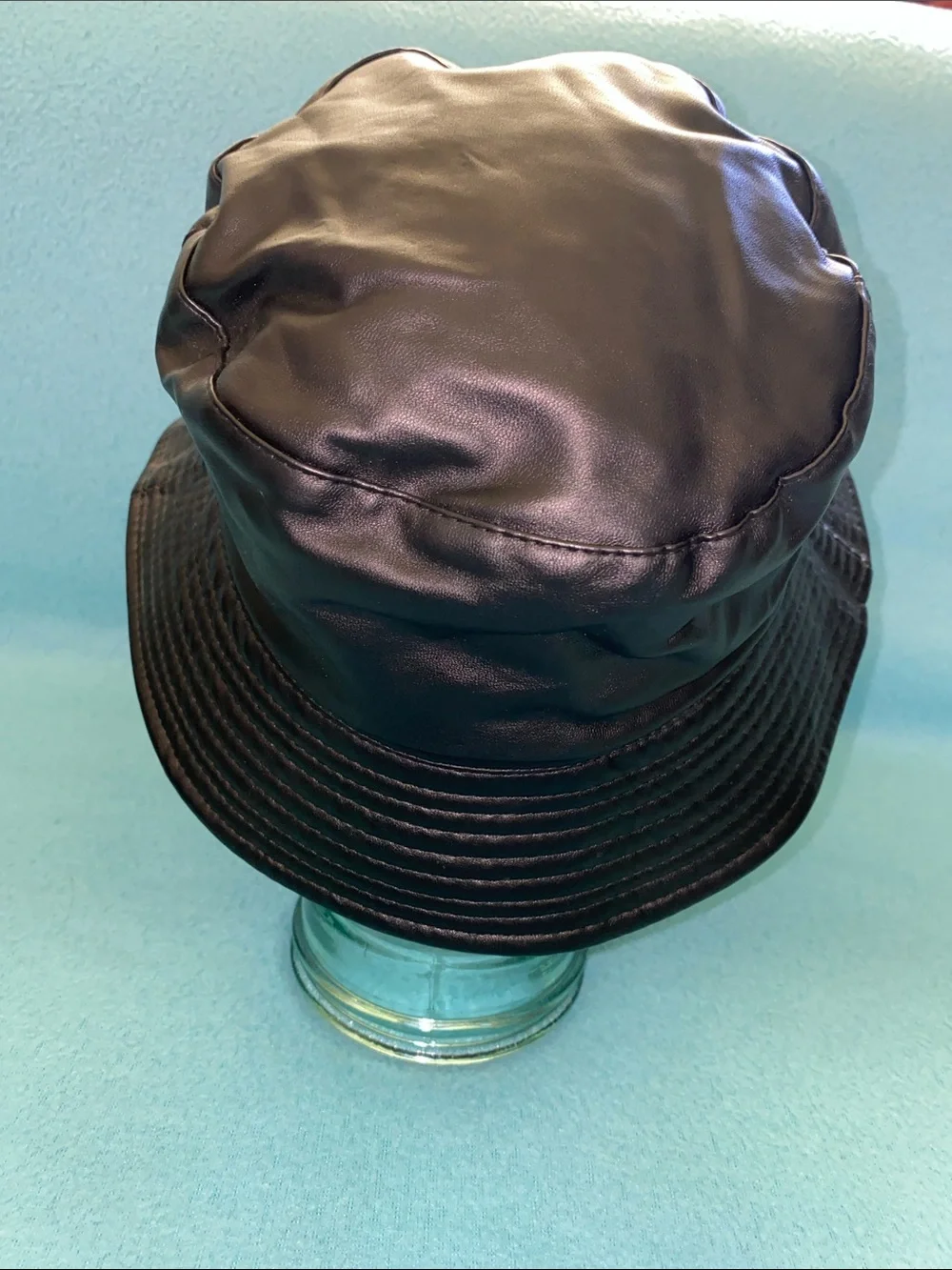 BUCKET Hat faux leather unbranded black soft classic street wear NEW size OSFA